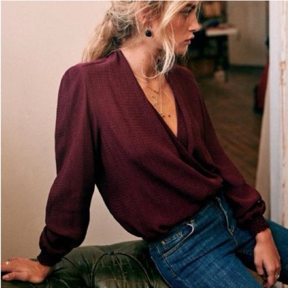 Sezane Abelia Blouse in Burgundy